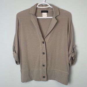 Apanage Collection Collared Button-Up Grey/Taupe Dolman Sleeve Top Size 8